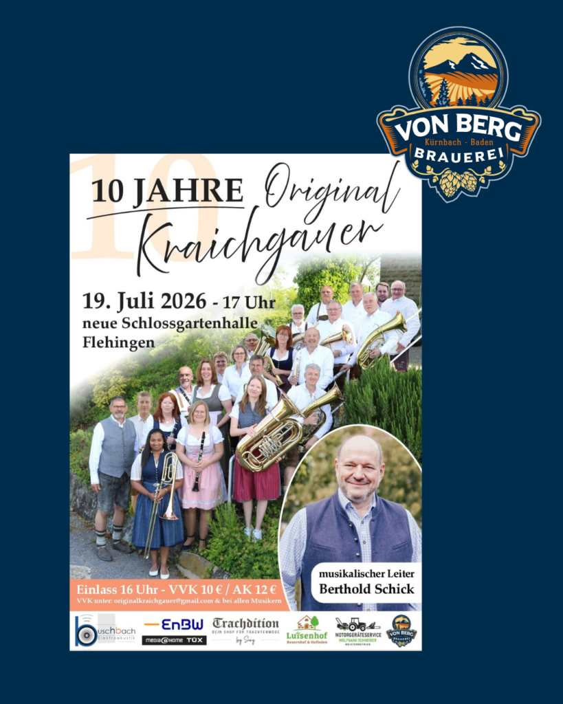 Flyer zum 10-jährigen Jubiläum der Original Kraichgauer am 19. Juli 2026 in der neuen Schlossgartenhalle Flehingen