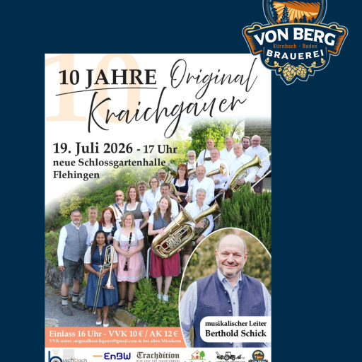 Flyer zum 10-jährigen Jubiläum der Original Kraichgauer am 19. Juli 2026 in der neuen Schlossgartenhalle Flehingen